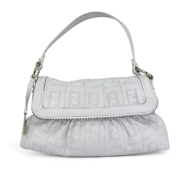 FENDI Chef Hobo White Perforated FF Zucca Logo Calfskin Small Shoulder B… - Picture 4 of 12